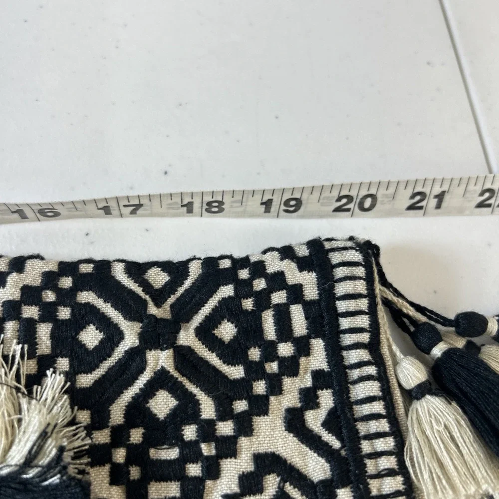 Arhaus Pillow Covers Set of 2 Black/tan with Tassels Geometric Tree Design Artsy